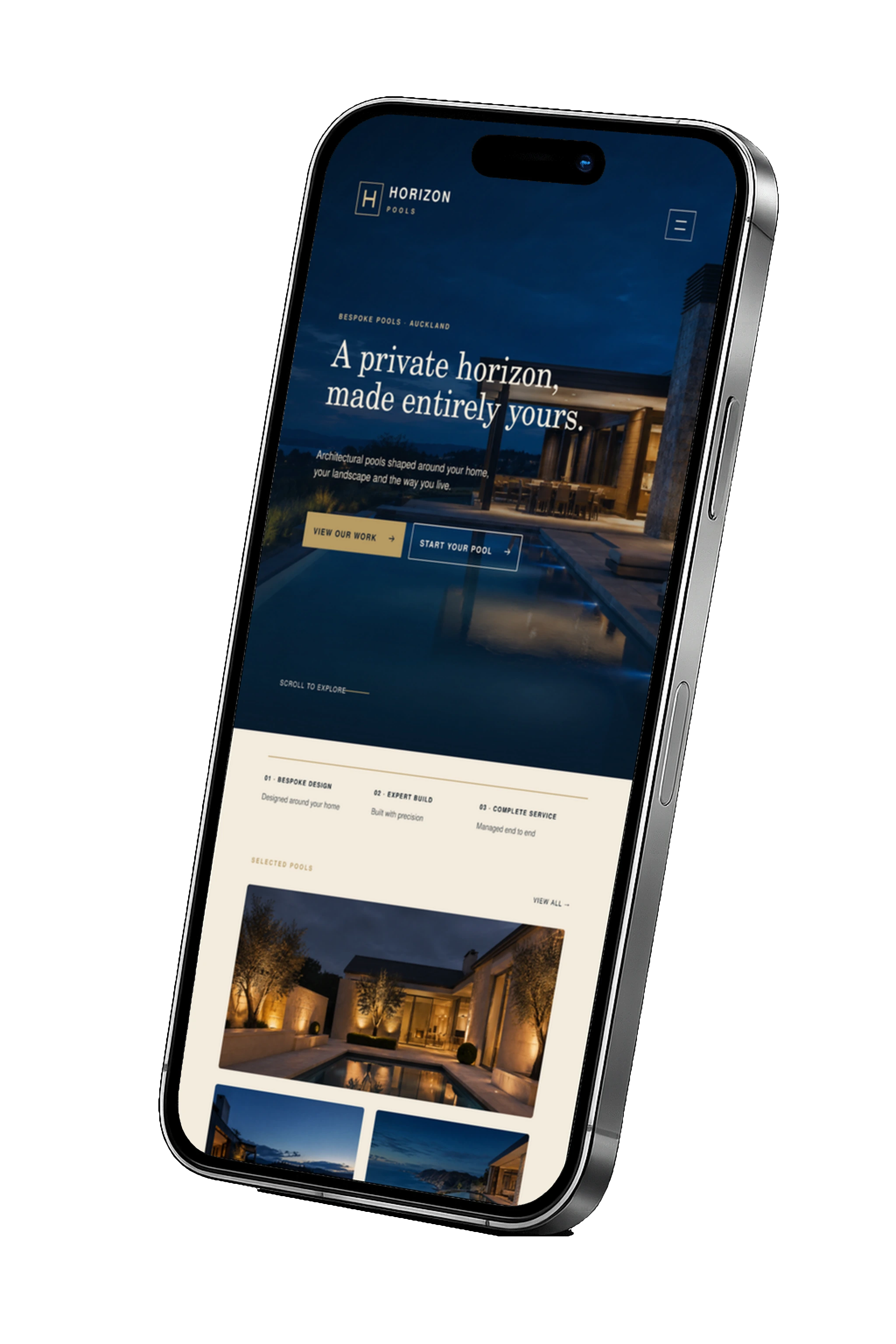 Horizon Pools mobile website concept