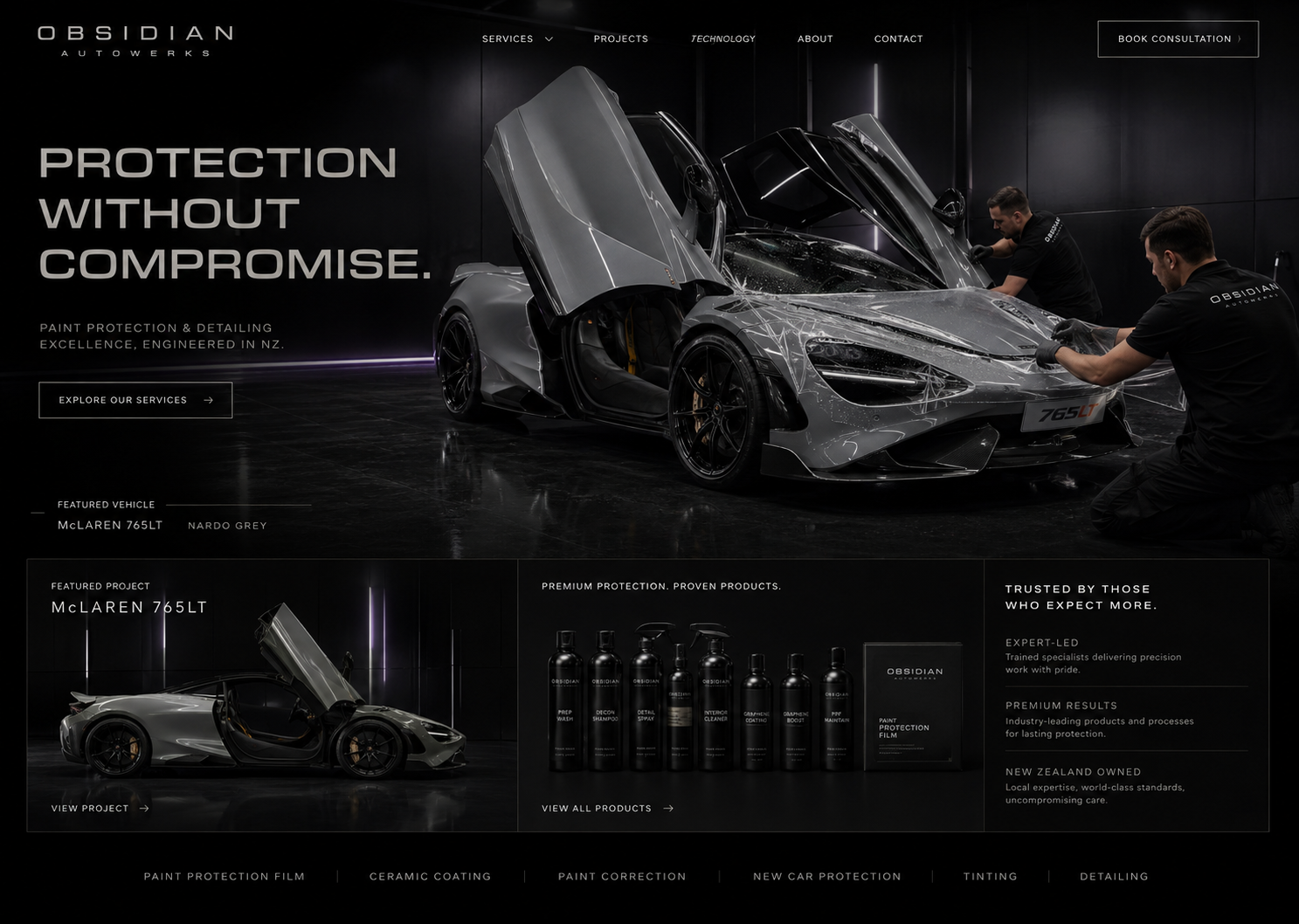Obsidian Autowerks website design concept